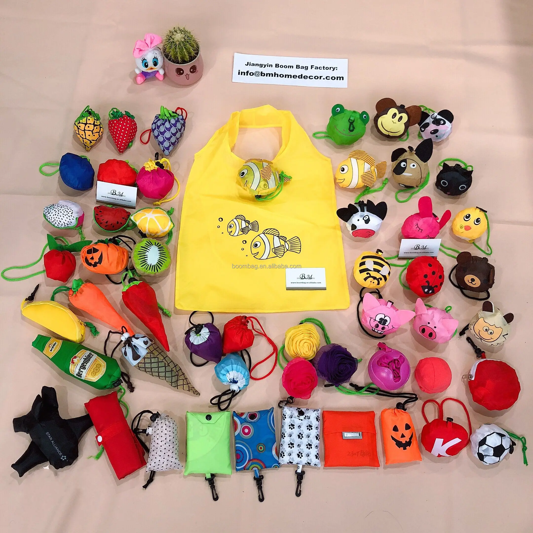 Cute Cartoon Animal Portable Reusable Eco Grocery Nemo Fish Shaped Foldable Shopping Tote Bag