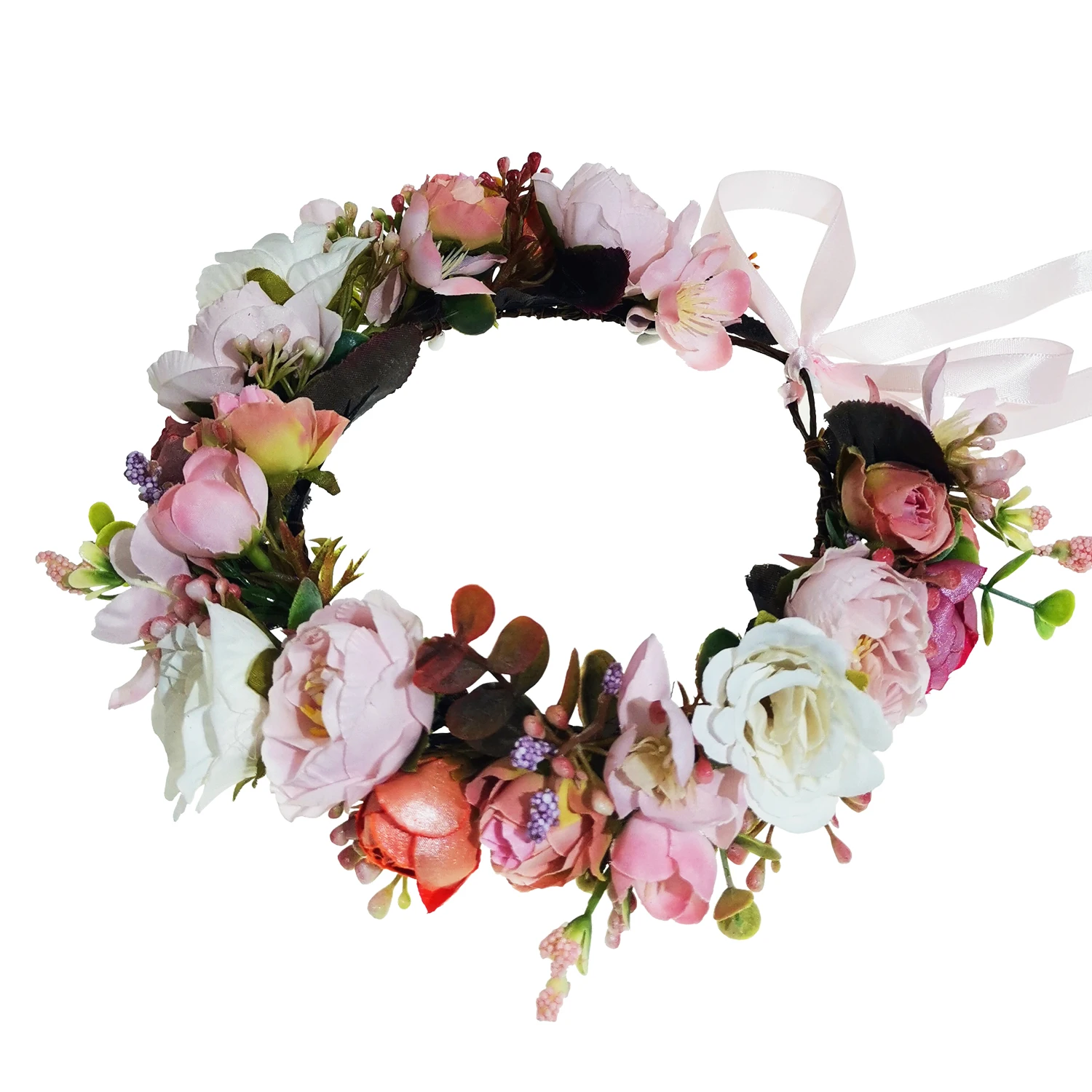 Floral Headpiece Garland Halo Photo Shoot Flower Crown Christmas Red Headband Wedding Headdress Bride Corolla Hairwear Wreath