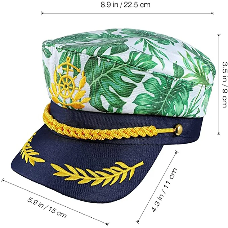 New Sailor Hat Unisex Yacht Captain Hat  Navy Yacht Captain Hat Monstera Marine Admiral Embroidered Cotton Custom