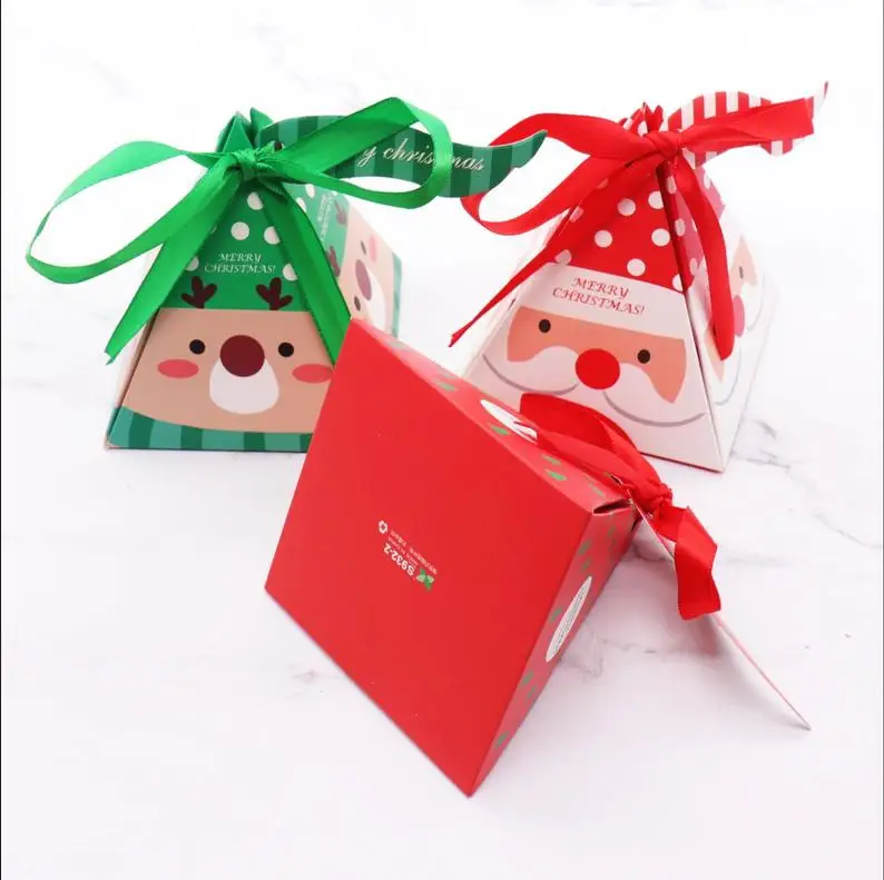 DIY Decorative Pyramid Christmas Gift Candy Surprise Boxes Xmas Presents Xmas Candy Santa Claus Reindeer Xmas Tree Pattern Boxes