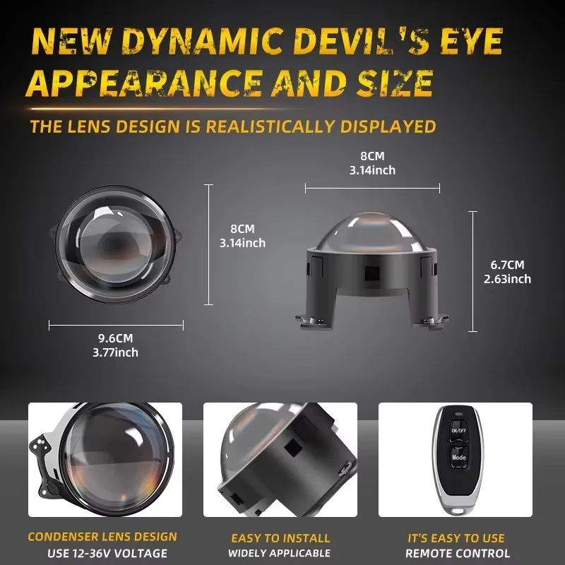 LED Dynamic Car Headlights 12-36V Car Demon Eye Headlight Remote Control Car Devil Eyes Headlight Retrofit Kit Auto Accessories