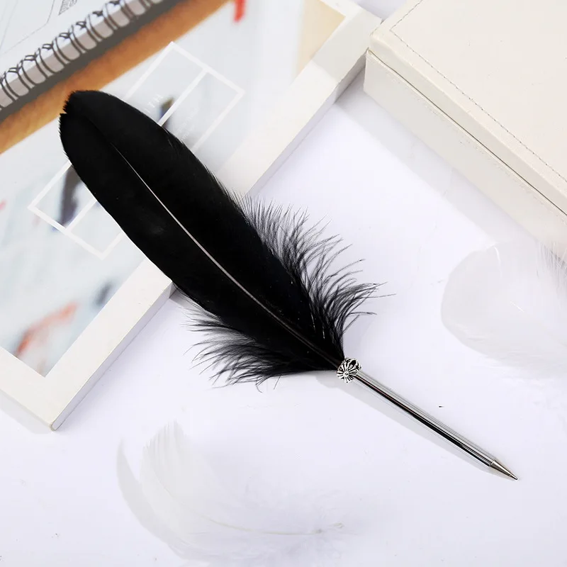 Elegant Goose Quill Deluxe Standard Ballpoint Pen BLACK Feather Stationery Signature pen