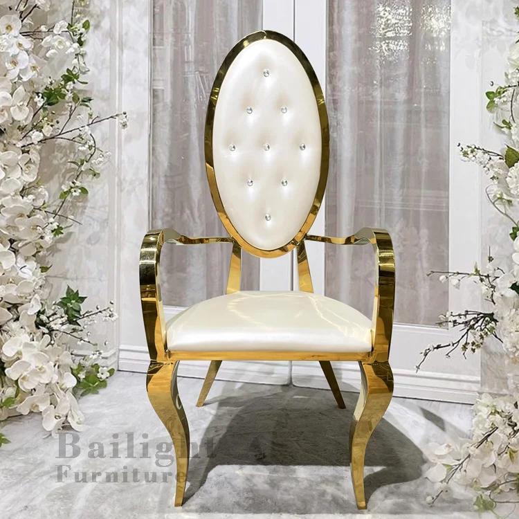 Bailight Golden stainless steel king throne luxury chair  with armrest