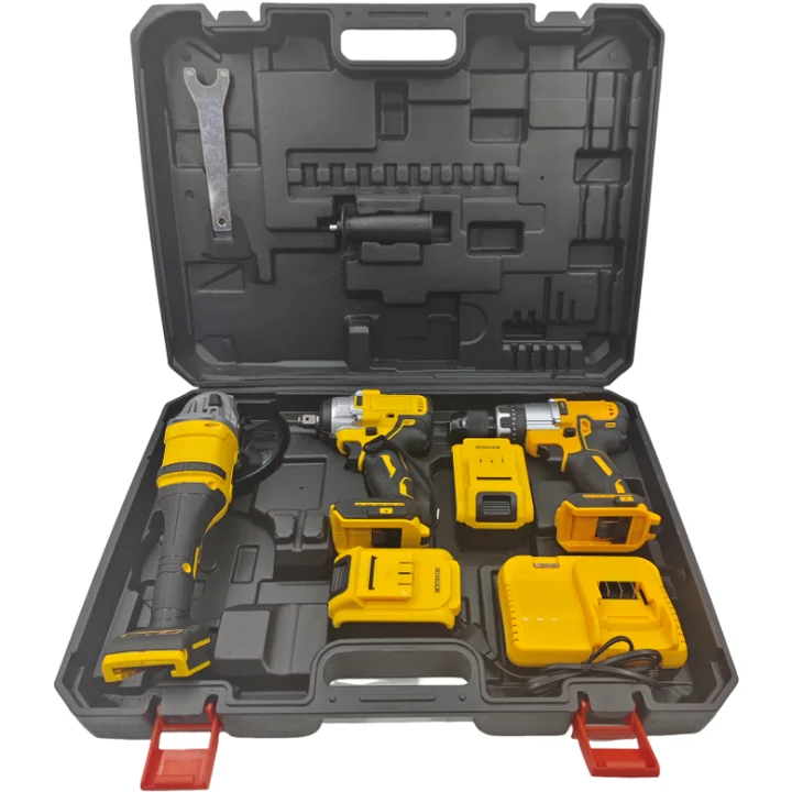 4 in 1 cordless brushless large capacity battery Electric drill wrench angle grinder lithium electric power tool set