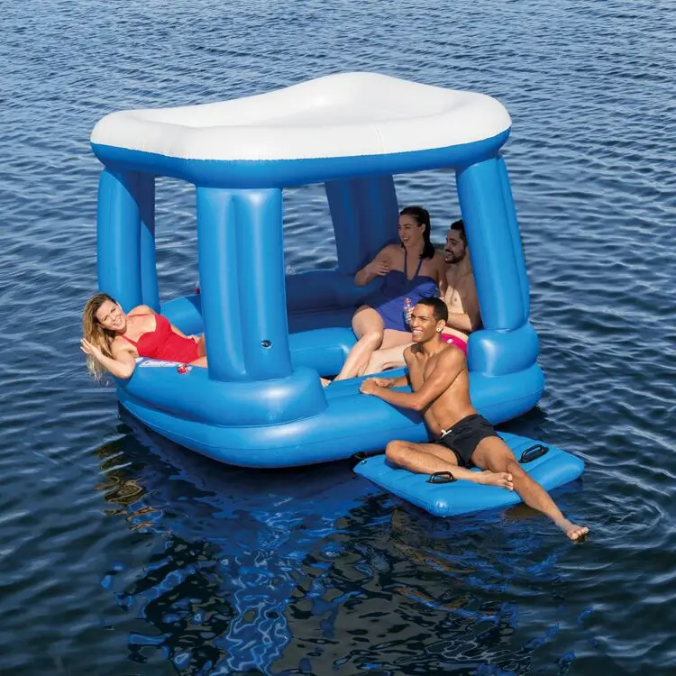 factory wholesale top quality water park and beach sea side toy newest huge 6 person inflatable blue Party water play island