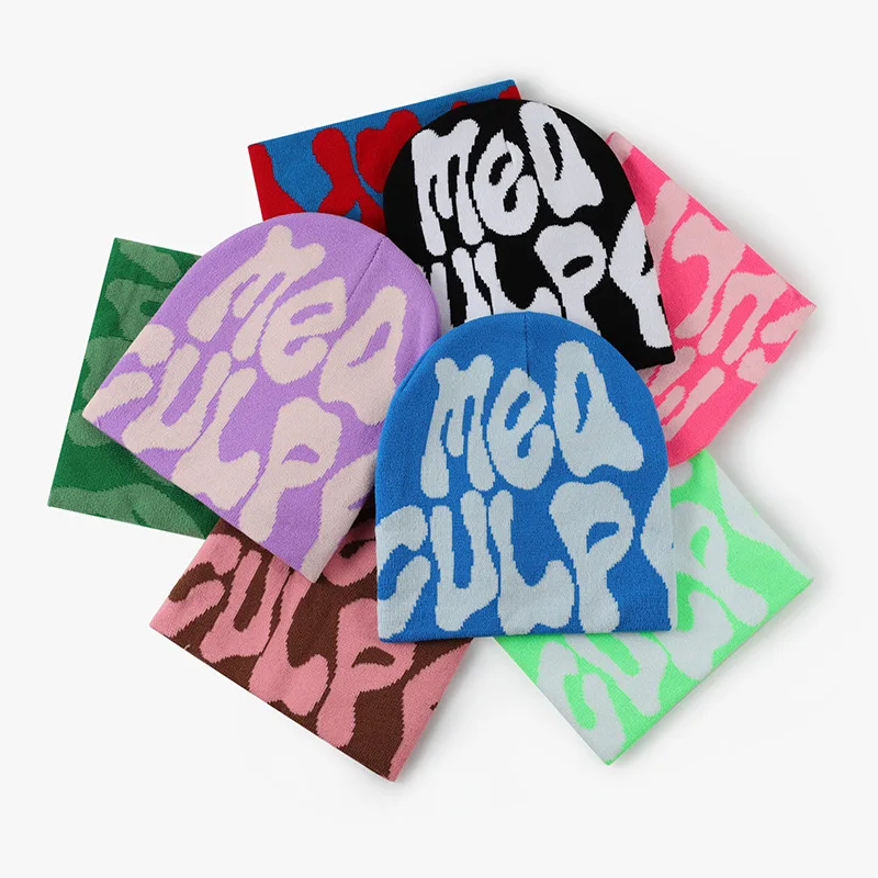 Custom Logo Unisex Acrylic Jacquard Winter Hat Women Kids Warm Ski Cap All Over Print Jacquard Knitted Furry Beanie