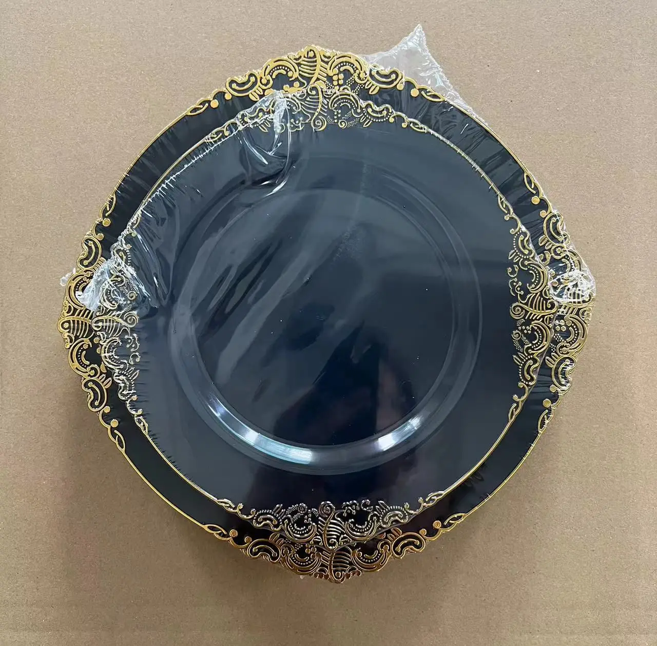 50 Pack Gold Plastic Disposable Plates Include 25PCS 10.25inch Dinner Plates, 25PCS 7.5inch Dessert Plates for Party & Wedding