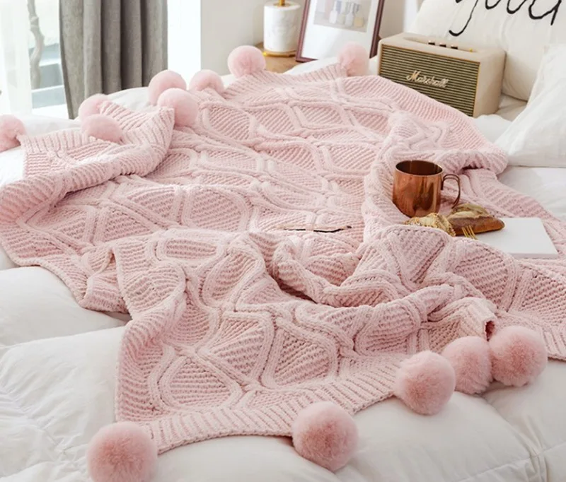 
Pom-Pom Blanket Chenille Air Conditioning Sofa Cover Knitted Blanket 
