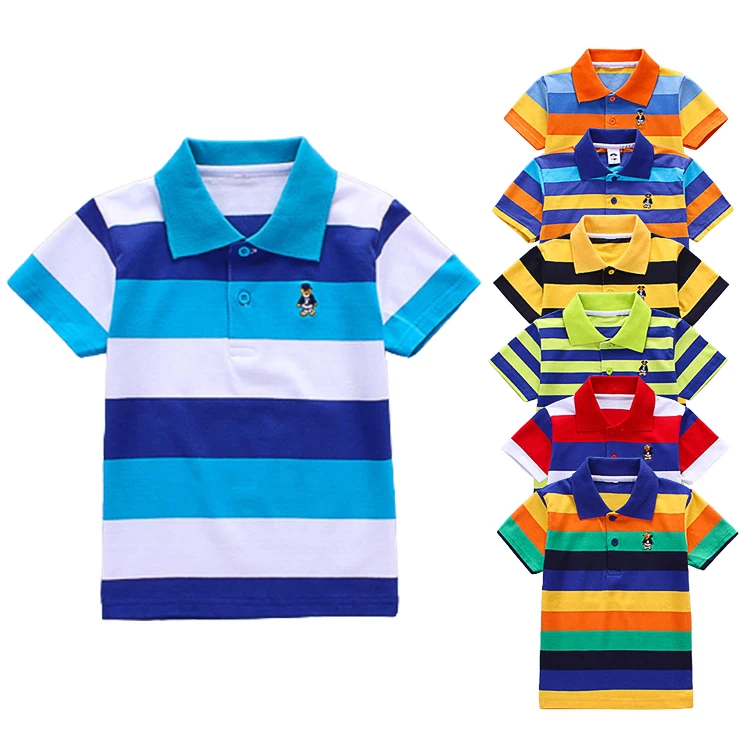 Wholesale Summer Kids School  Shirts Custom Embroidery Design Cotton Boys kids tshirt Stripe Polo Shirts