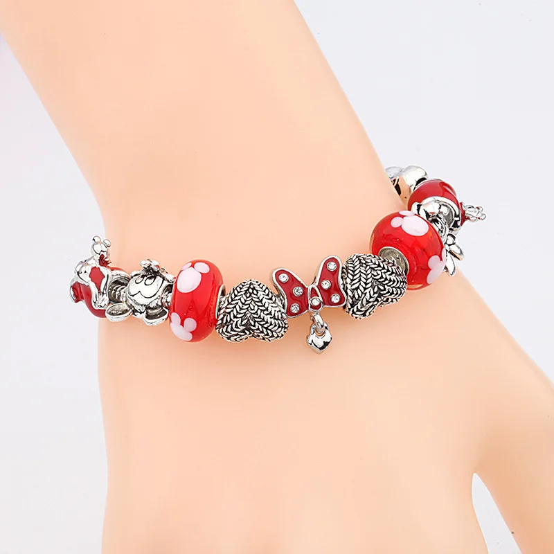 Girls Charm Bracelet Kids Crystal Beaded Bracelets  Diy Mickey Minnie Series Bracelet Diamond Charms Cuff Bangles Jewelry