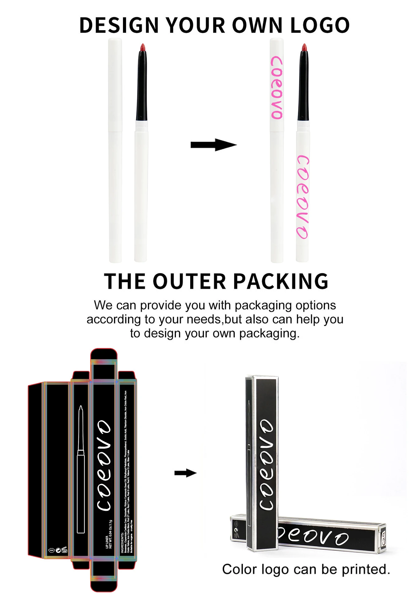 COVOEO 26 color nude matte jumbo lip pencil container pencil wand lip gloss jumbo lip pencil container