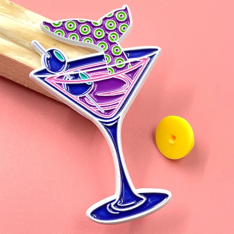 Unique design cartoon metal craft wine glass whale Sea pins  dyed white plated custom badge soft hard enamel pin hat pins