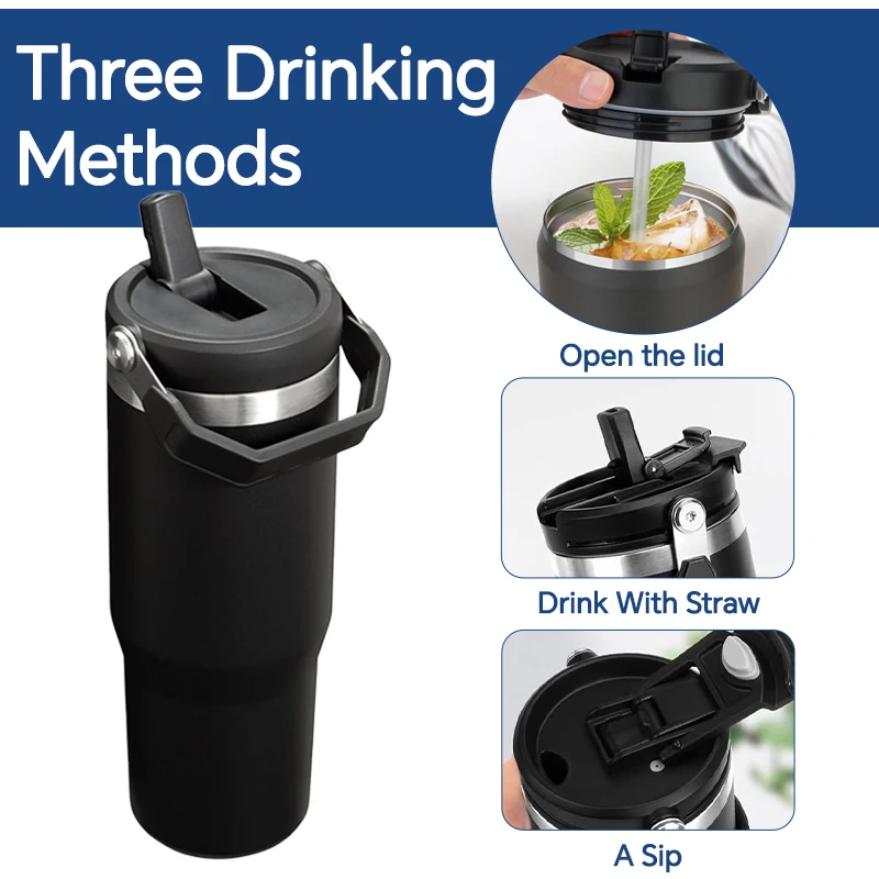 20oz 30oz Stainless Steel Vacuum insulated Water Bottle Straw Leak proof Rollover office coffee cup Outdoor Travel water bottle
