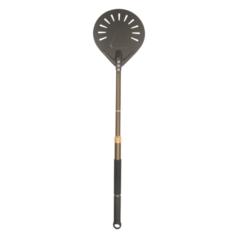 NEW 8 inch perforated pizza peel with telescopic rod handle hard-coated pizza paddle metal round folding pizza shovel