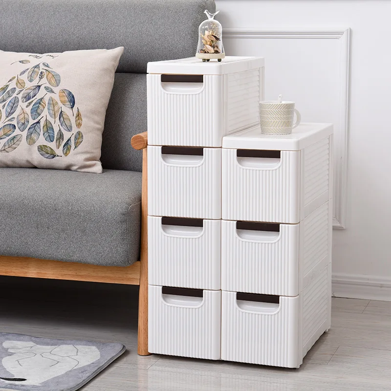 Modern Simple Bathroom Storage Cabinet Kitchen Living Room Bedroom Plastic Pulley Clip Seam Drawer Multi-Drawer Storage Cabinet