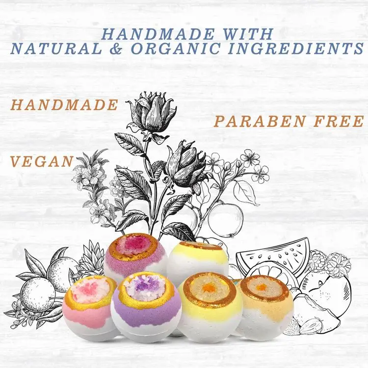 Vegan Fizzies Красочный Морской соляной пузырь ручной работы пресс оптом для ванной бомбы Подарочный набор с кристаллами жеода
