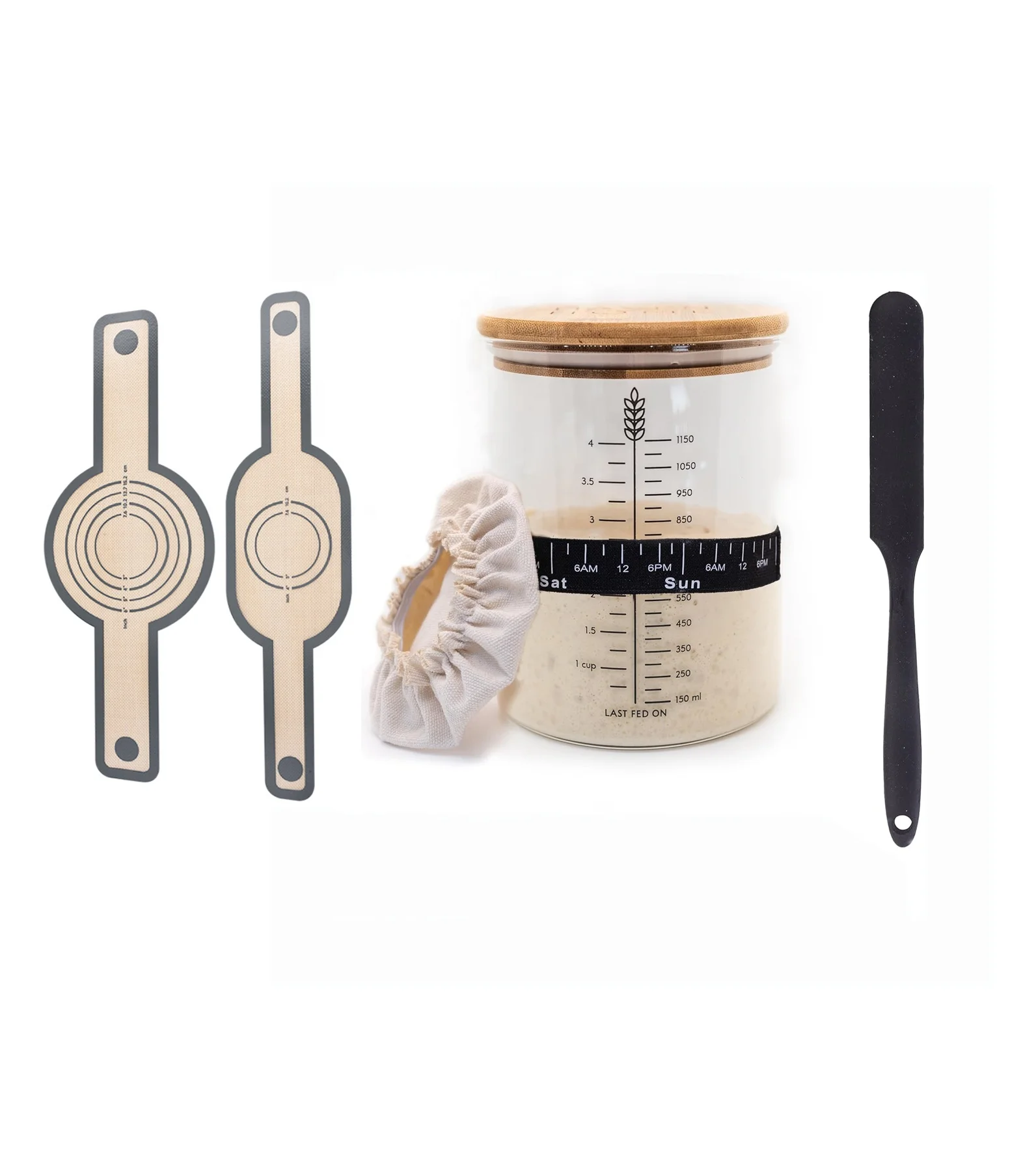 50 Oz Wide Mouth Custom Sourdough Starter Kit Glass Jar Sourdough Starter Jar Kit for Bread Baking with Bamboo Aluminum Lids