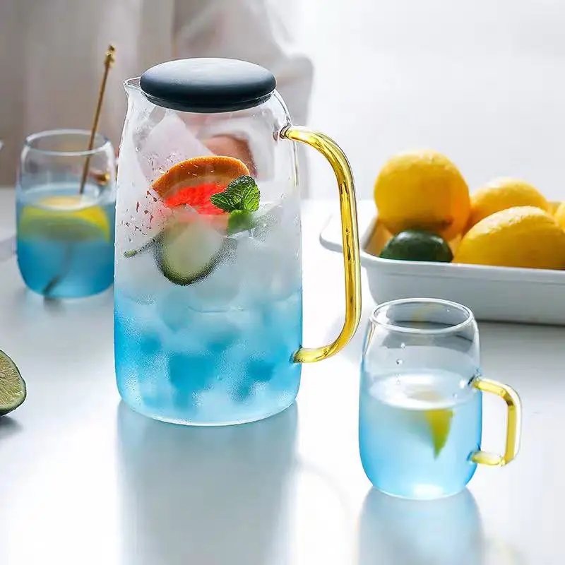 Glass Pitcher with BPA Free Silicone Lid Iced Tea Pitcher Water Jug For Hot Cold Water Ice Tea Wine Coffee Milk and Juice Use