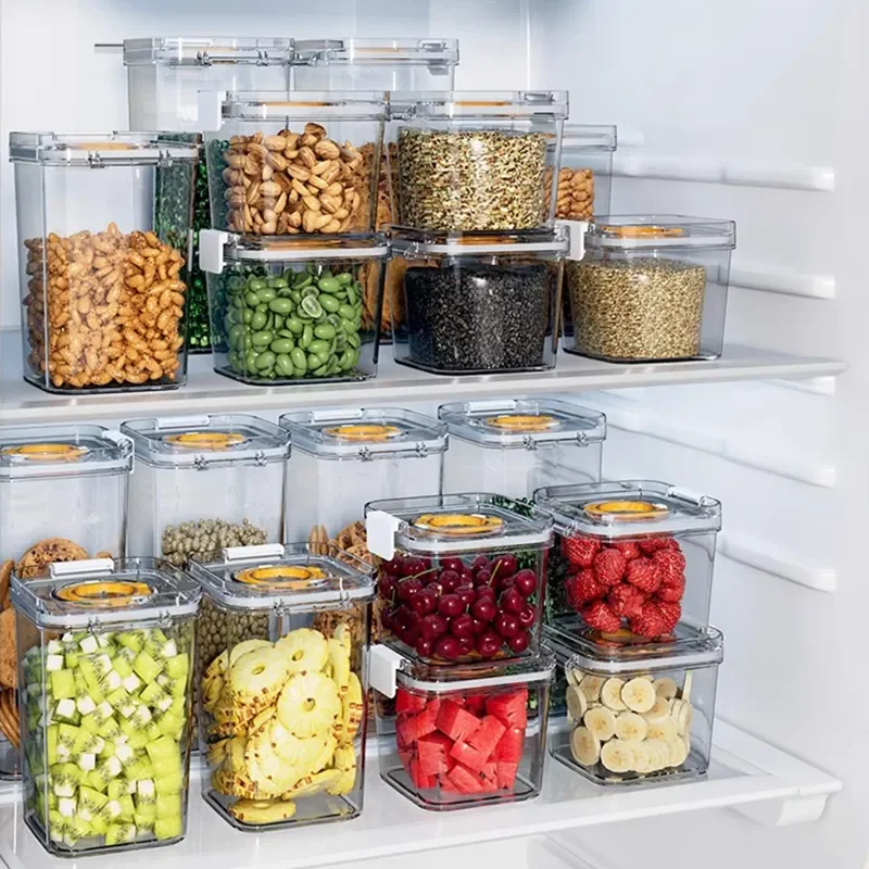 Customized Stackable Airtight Food Grade Canisters Fridge Organizer Plastic Storage Jars Sealed Containers with Silicone Lids