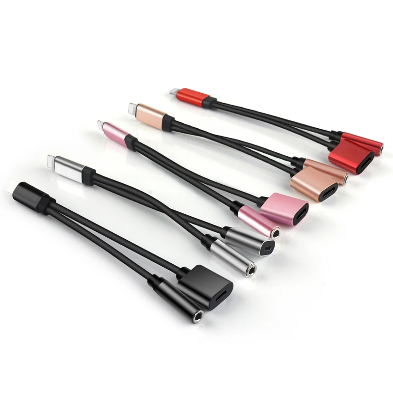 2 in 1 Audio Headphone Charging Dual Adapter Splitter For 3.5mm Jack to Earphone AUX Cable Connector For iPhone XR XS X 7 8 Plus