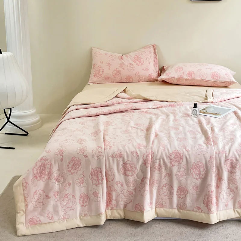 Wholesale Summer Quilt Jacquard Quilted Cotton Three-layer Yarn Bedspread 4 pcs Set