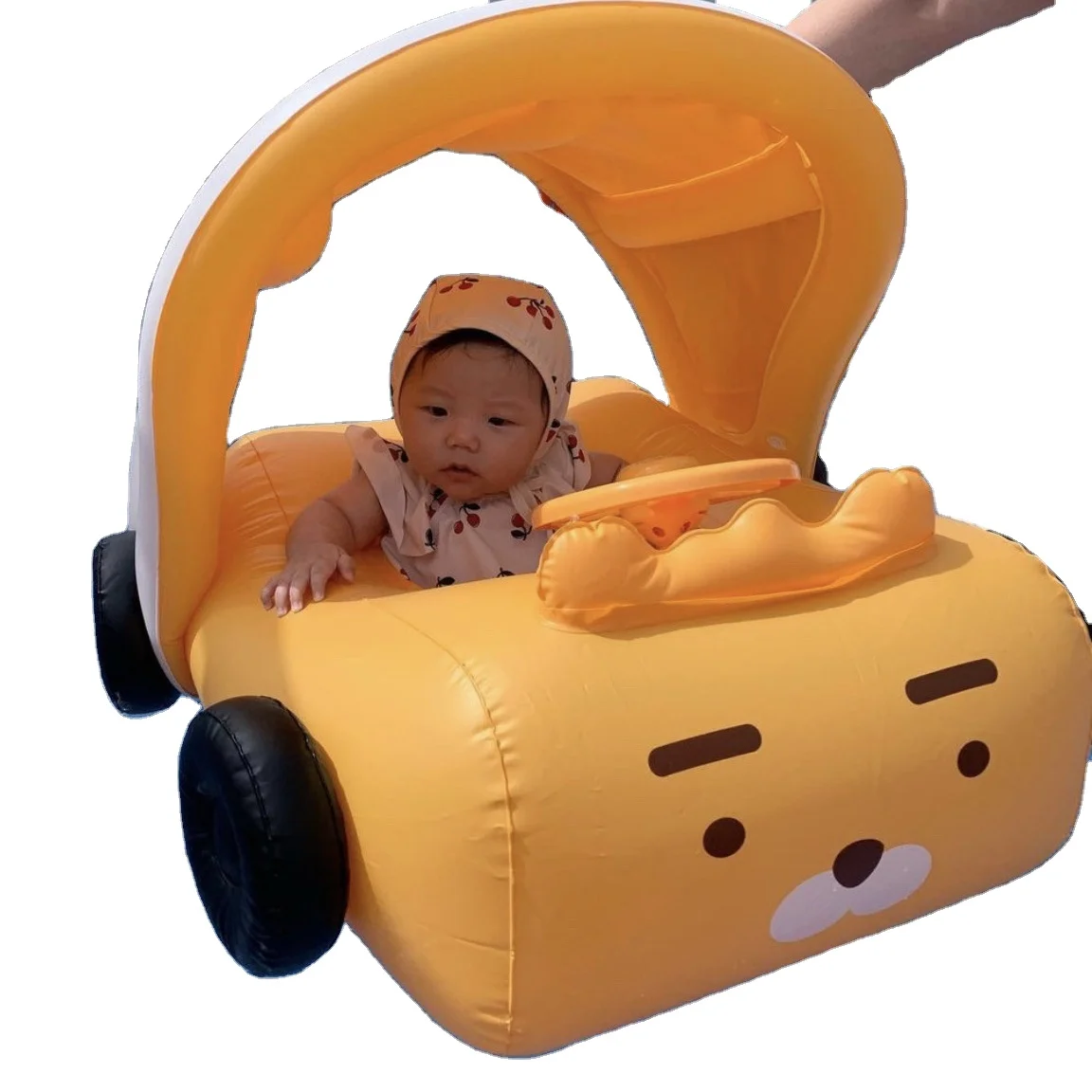 Baby Inflatable Pool Float with Canopy Car Shaped Babies Swim Boat with Sunshade Safty Seat for Toddler Infant Swim Ring