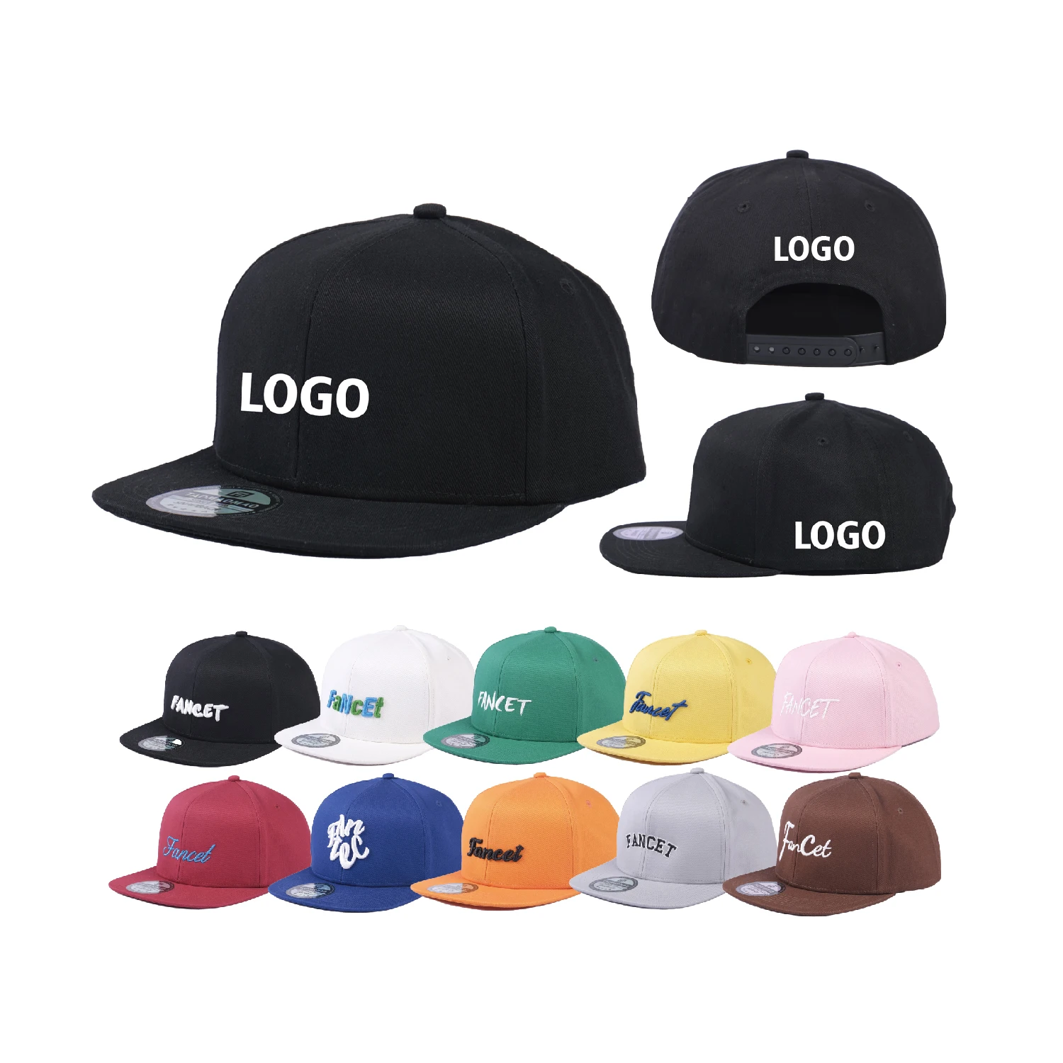 Embroidery Cotton Flat Brim Adults Plain Mens Hip Hop Hats 6 Panel Blank Customize Snapback Caps Hats with custom logo for Men