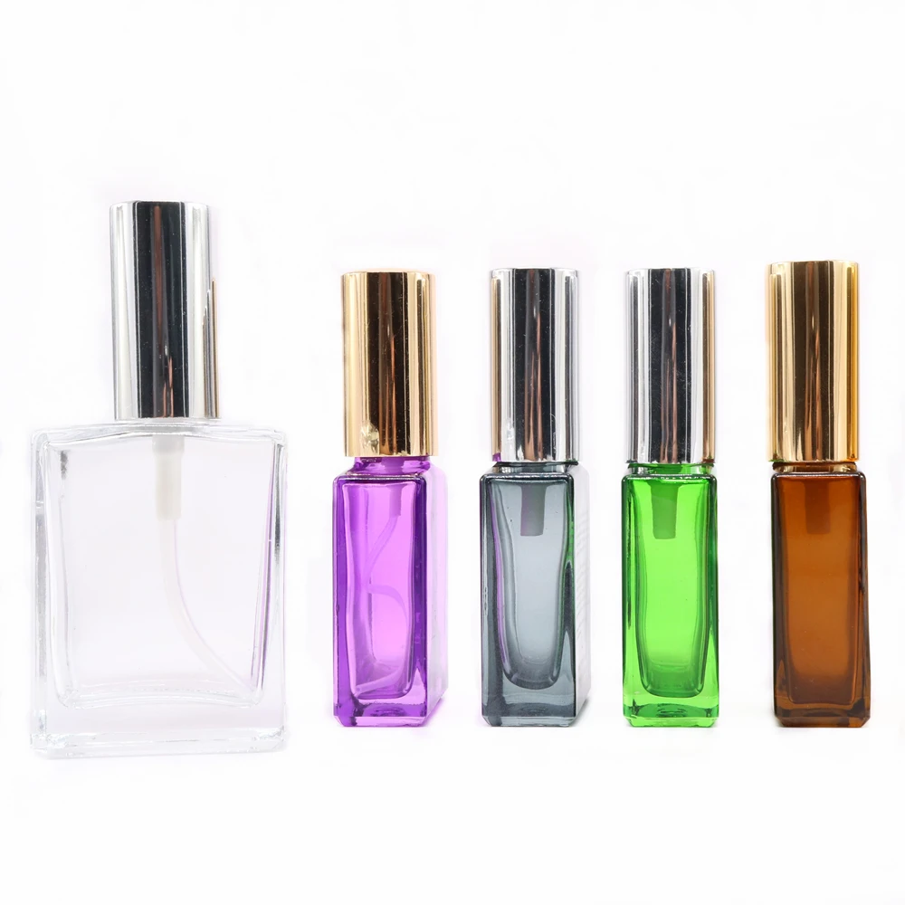 Perfume Rectangle Spray Glass Bottle With Aluminum Cap 30ml Essential Oil Perfume Packing Screen Printing
