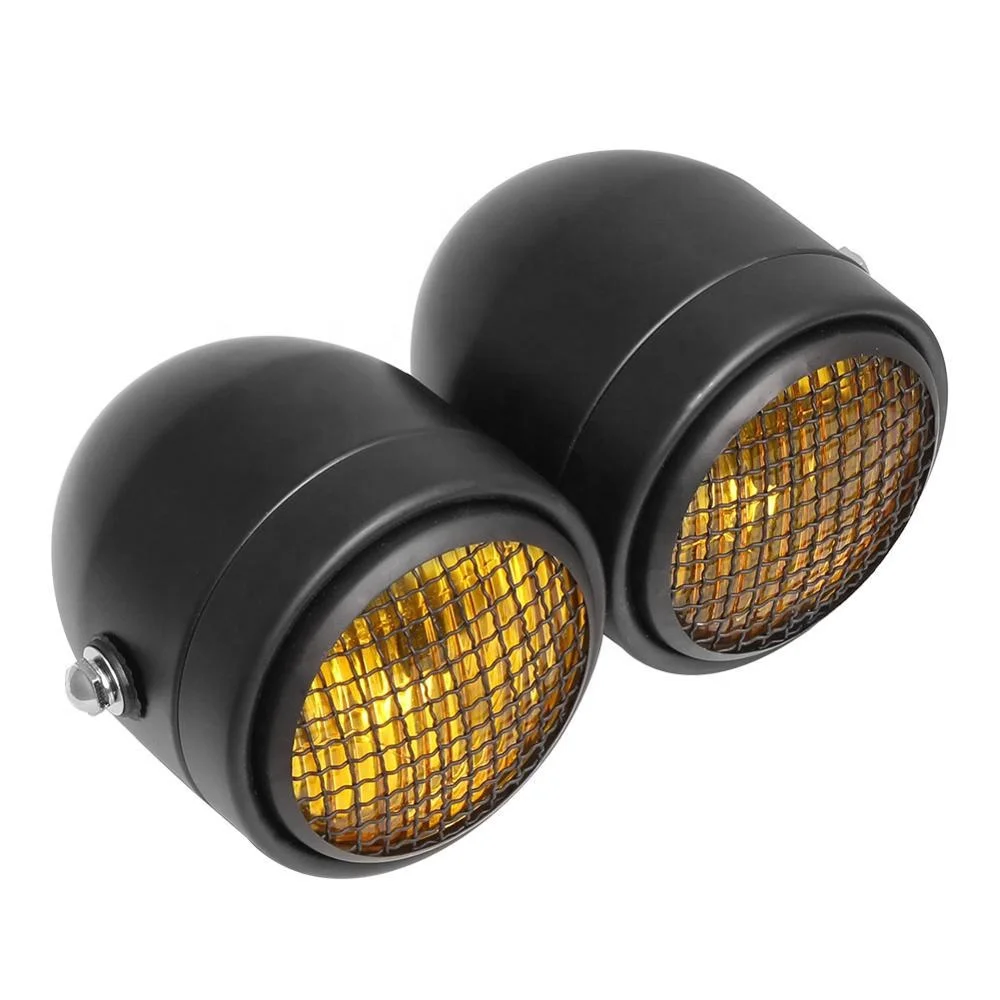 Grill Lens Headlight Front Head Lamp Double Round H4 Lighting For Chopper Harley Suzuki Honda