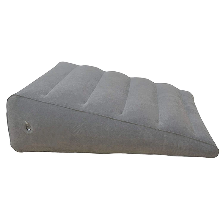 Inflatable Portable Bed Wedge Pillow with Velour Surface for Sleeping, Trip Vacation, Horizontal Indentation Prevent Sliding