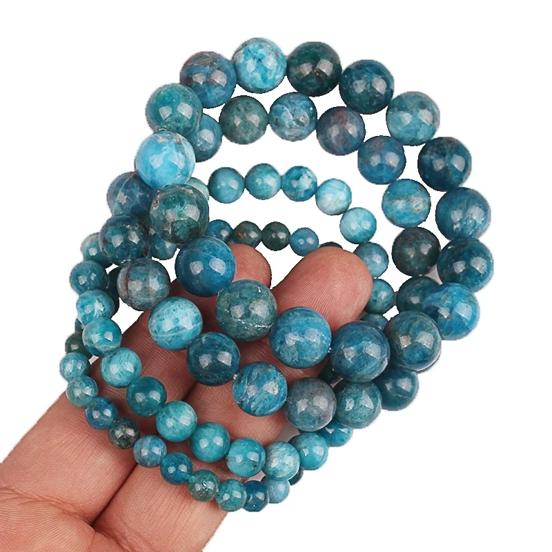 Браслет из голубого апатита, браслет из бусин из натурального апатита 8 мм, ювелирные изделия для мужчин и женщин, лечебный браслет из бисера