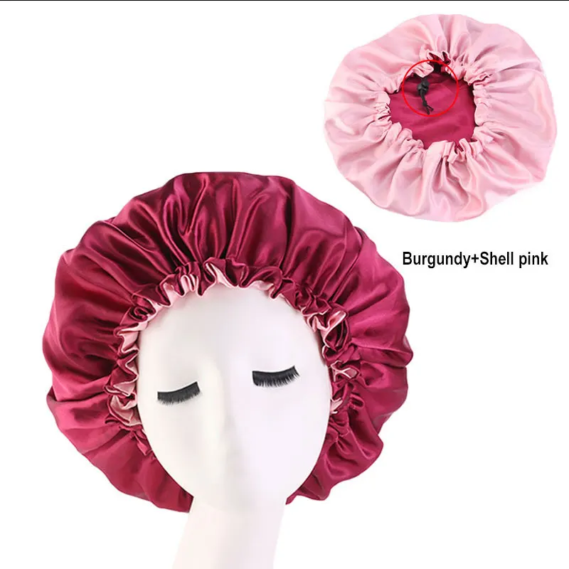 Double Layer Sign Silk Hair Bonnet Custom sleep hair bonnets with Logo Satin Bonnets