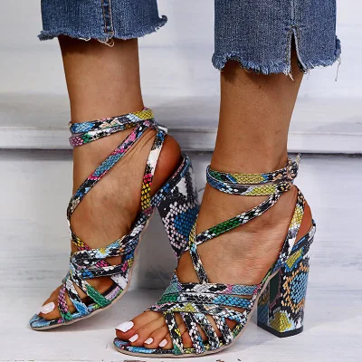 Hot selling colorful large size pu fashion summer women high heel shoes ladies sandals