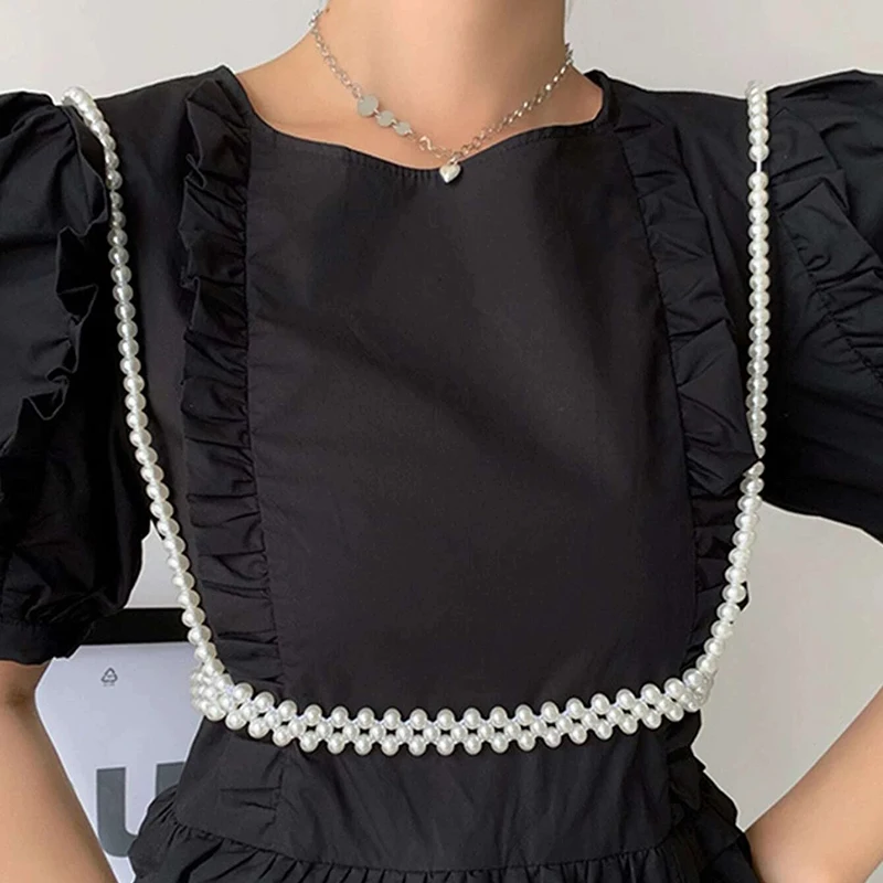 2022 Fashion Sexy Imitation Pearl Harness Belt Handmade Pearls Bead Elastic Vest Camisole Top All Match Shirts Dress