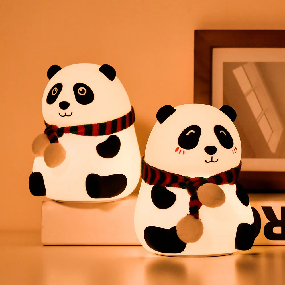 2023 Led Cute Cartoon Silicone Panda Lamp USB Touch Sensor Colorful Light Bedroom Bedside Night Light for Children Kids