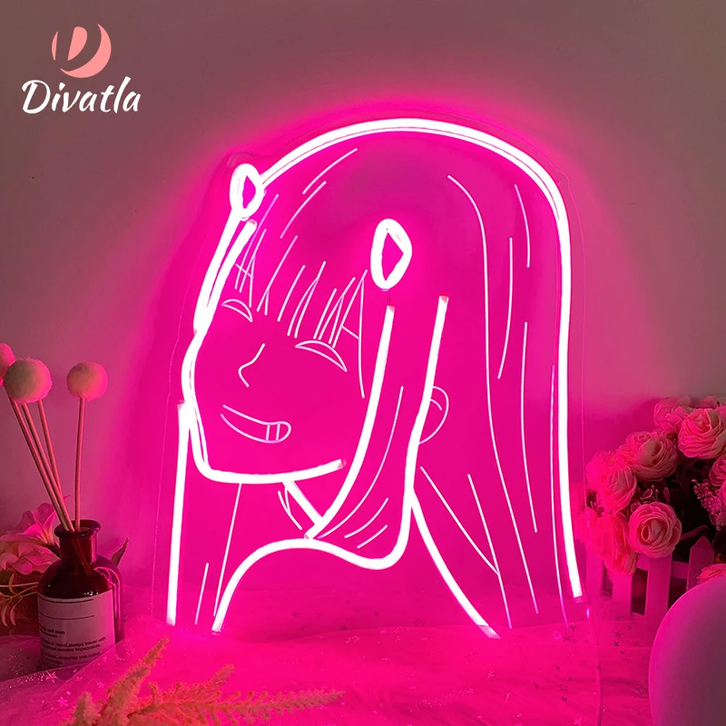 Welcome By Young Ladies  Pink Acrylic Anime Zero 2 Lovely Girl Led Neon Light For Bed Room Decor Neon Sign