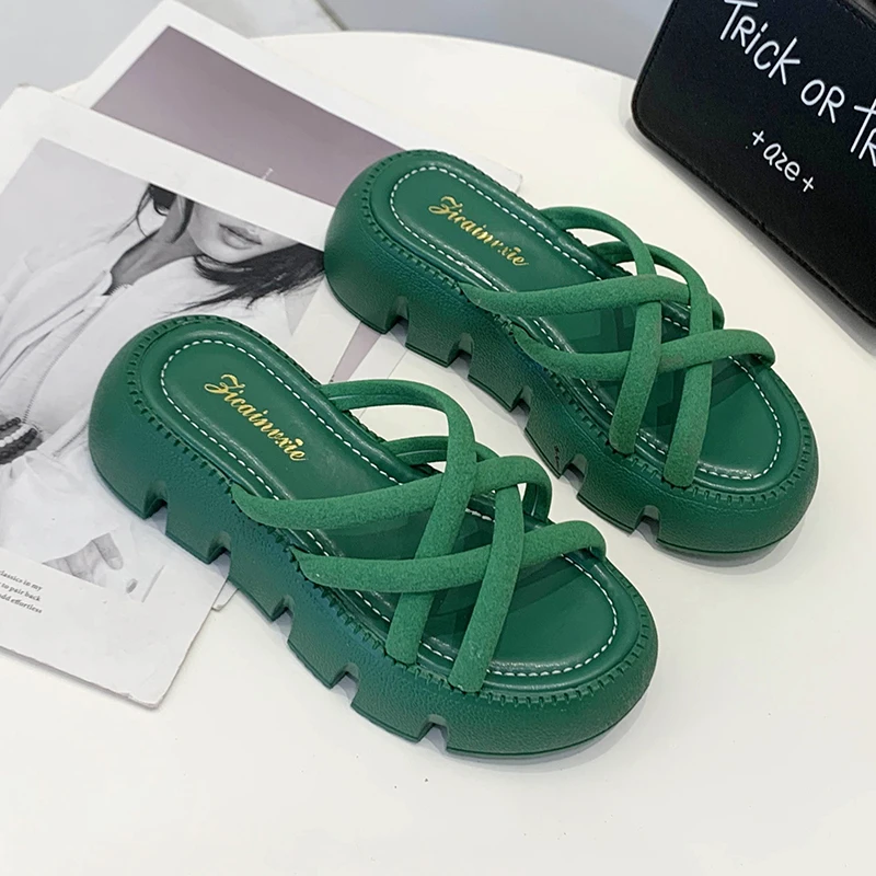 New arrival Thick Sole Wedge heeled sandals platform woman slipper thick bottom chunky Shoes with rhinestone