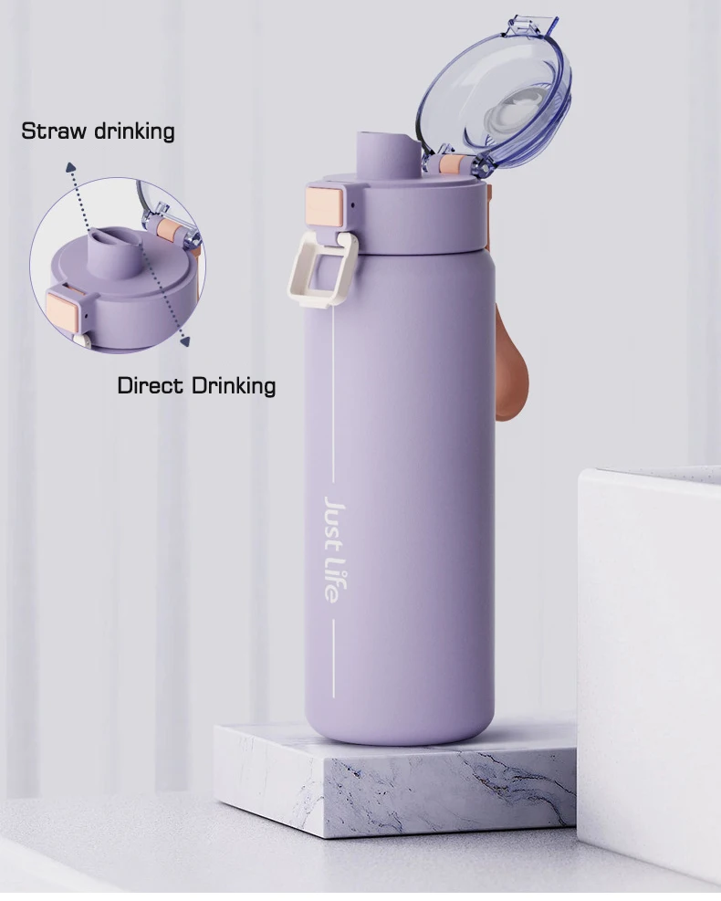 Beauchy New 316 Stainless Steel Double Wall Vacuum Insulated Cup Bouncing Water Bottle With Straw