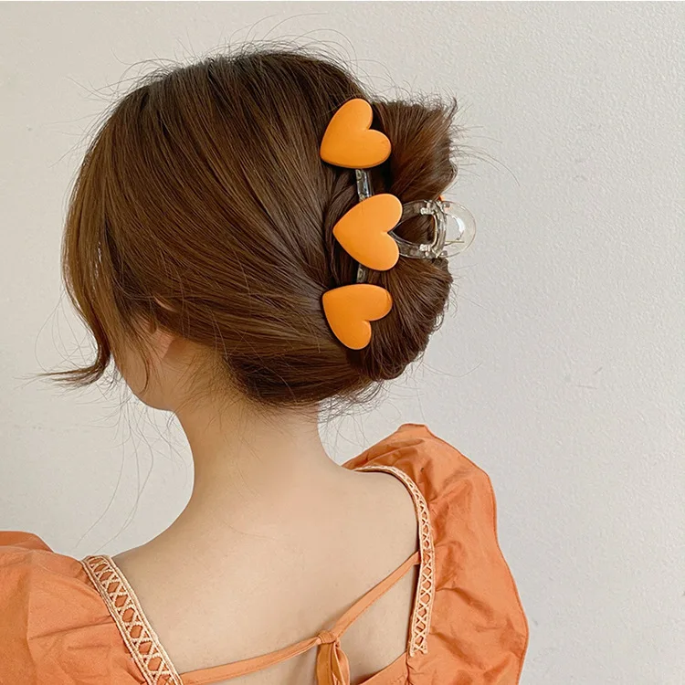 New Sweet Girl Cute Geometric Candy Color Heart Shape Hairclaw Hair Clamp Large Clear Acrylic Hair Claw Clip