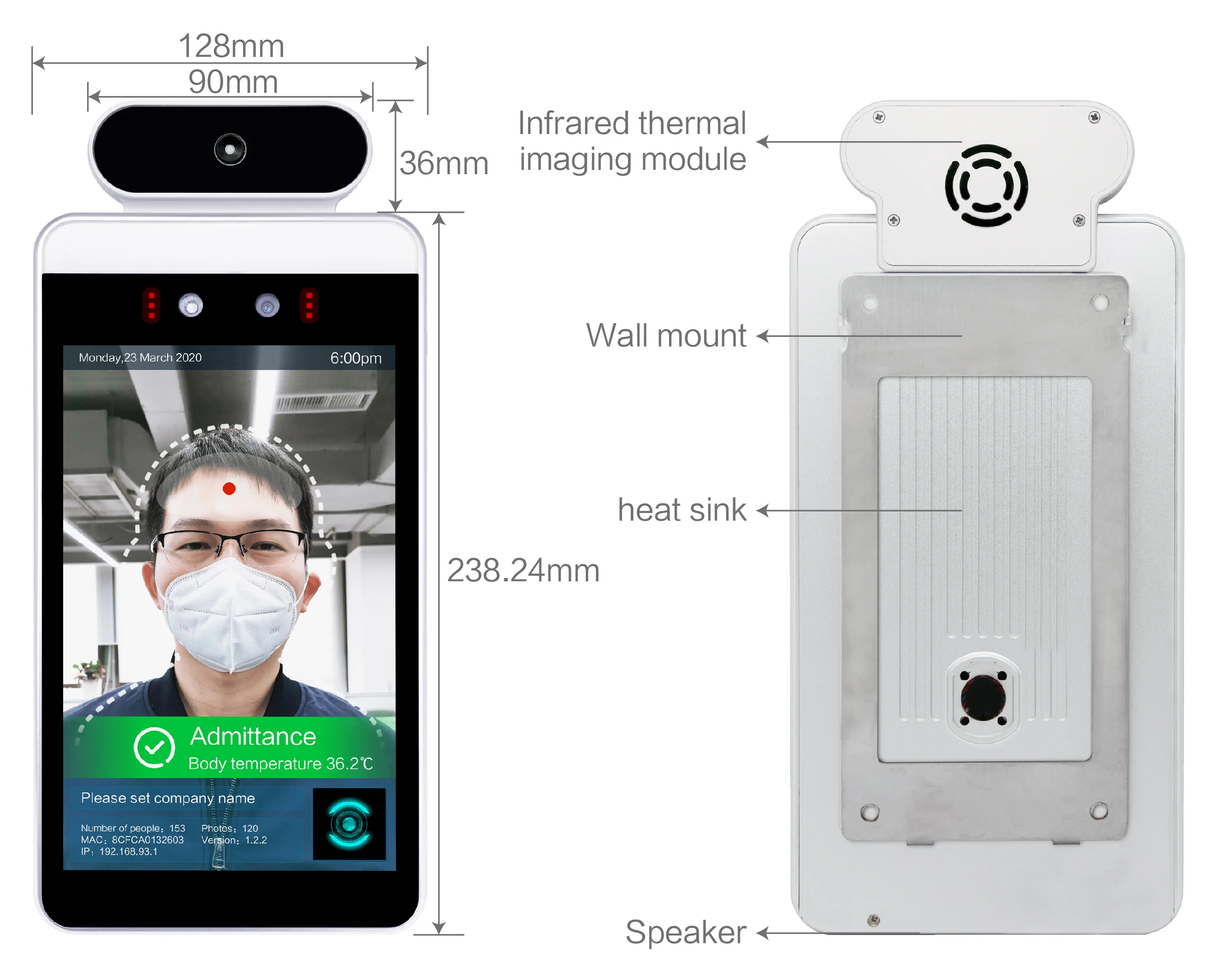 fever alarm  Thermal body tem perature face recognition temperature  /wall mounted