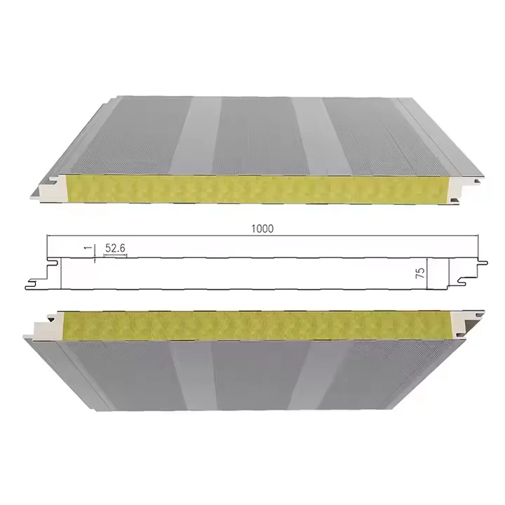 Custom Thickness Sandwich Panel with Steel Fiber Cement for Workshop Roof Rock Wool Core Material Sandwich Panel