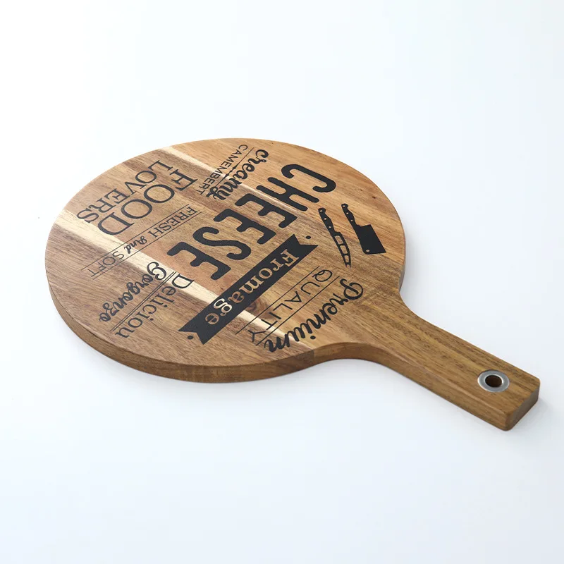 Yesjoy custom round Acacia cutting board with customized  hand writings and handle