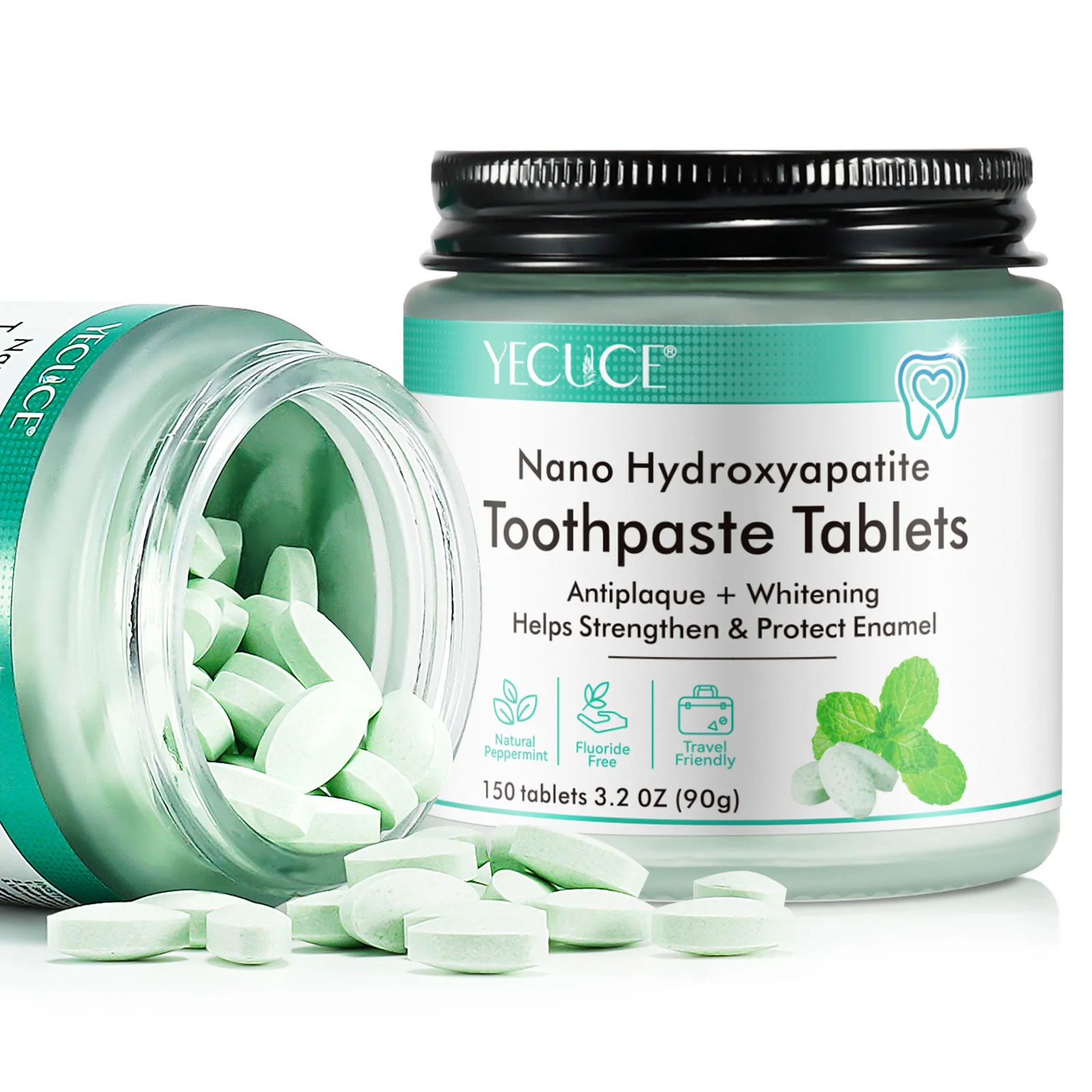 YECUCE 150 Peppermint Toothpaste Tablet Nano Hydroxyapatite Private Label Organic Whitening Chewable Toothpaste Tablets