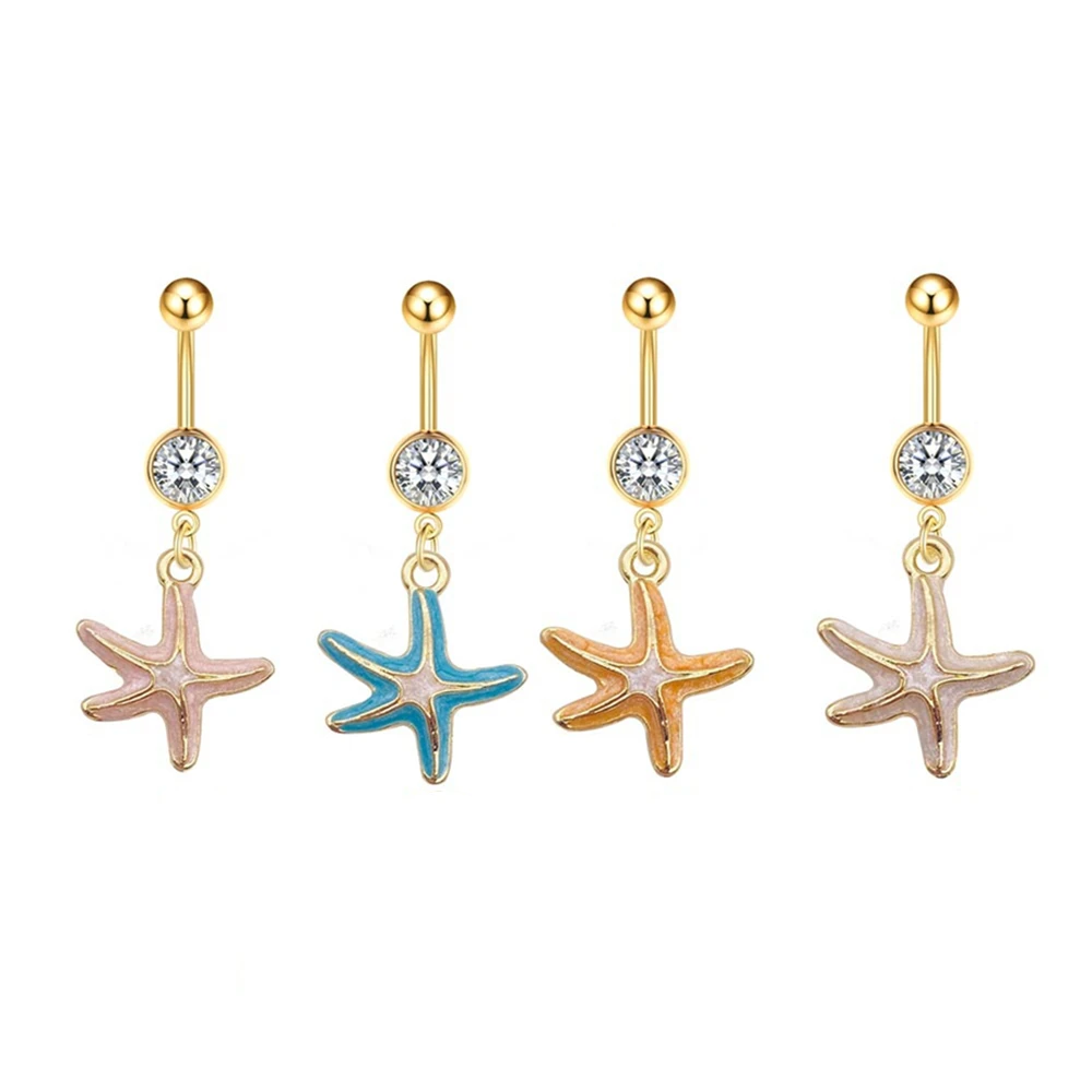316L хирургическая сталь кристалл пирсинг пупка ювелирные изделия эмаль Морская звезда имитировал жемчуг океаническое животное болтаться пупок кольца
