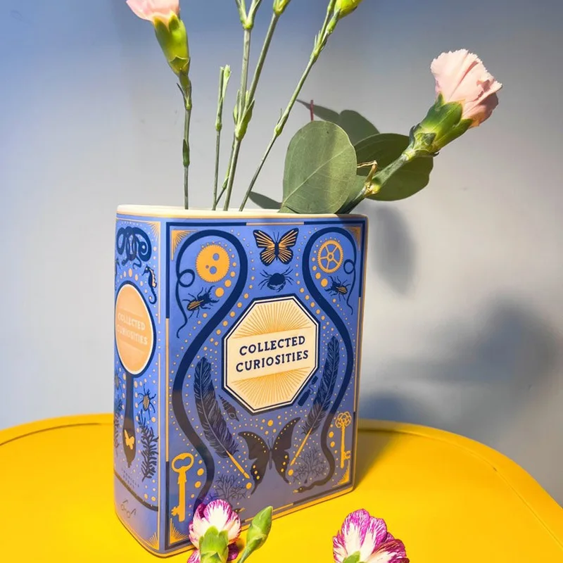 Custom Home Ornaments Desktop Blue Book Shape Porcelain Ceramic Flower Vase