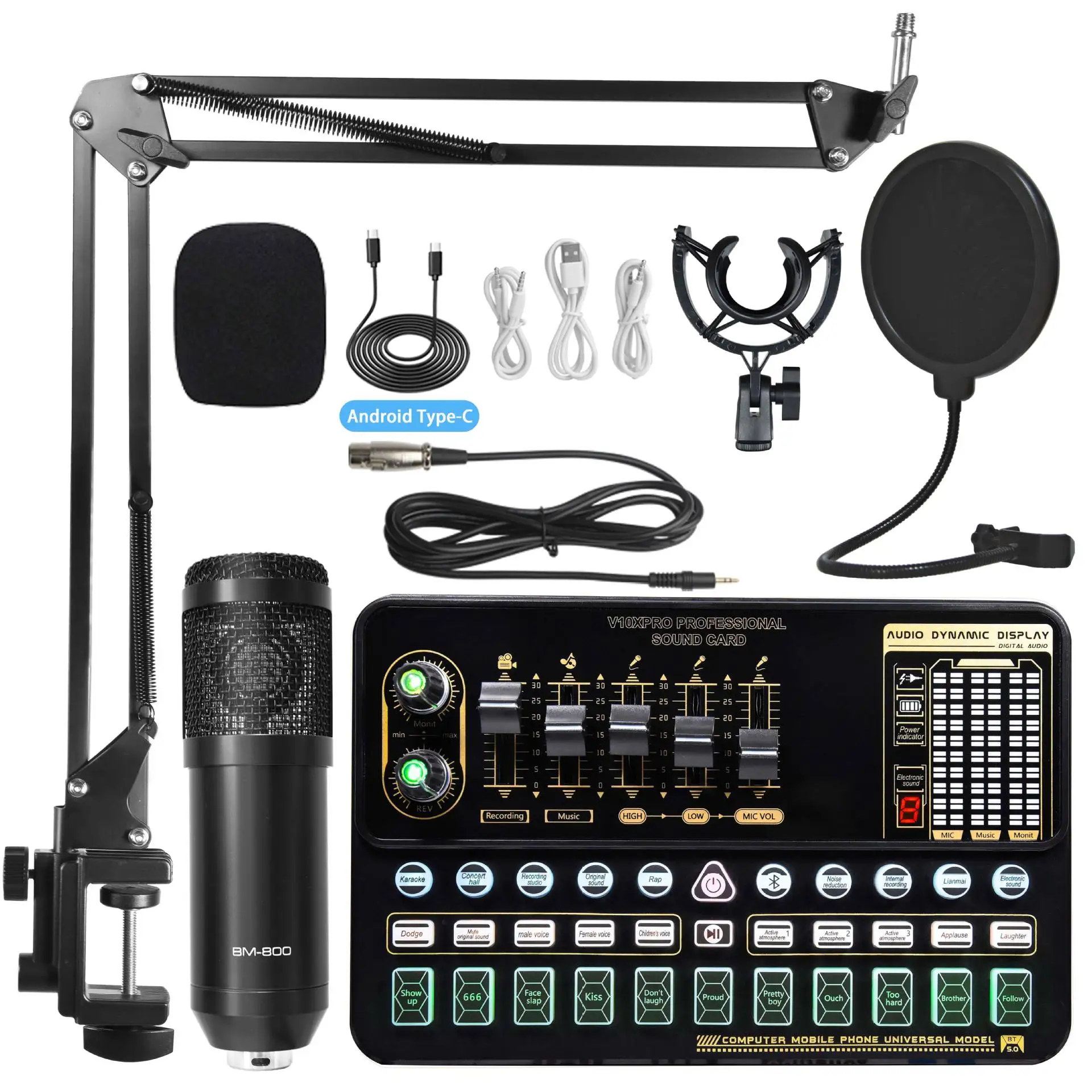 bm800 mic V10 Pro Sound Card v300 Set the Professional studio recording  SoundCard condenser microphone for mobile phone tiktok