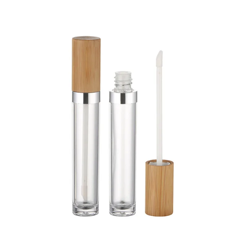 Eco Friendly Glass Lipgloss Tube Empty Lipstick Tube Container Thick Bottle Transparent Bamboo Lip Gloss Container Glass Lipglos