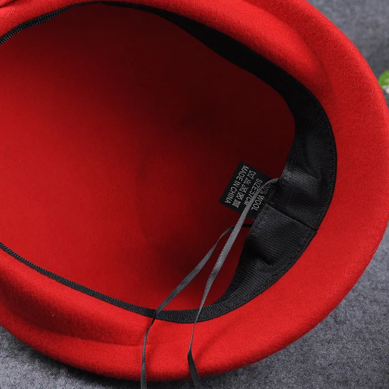 Promotion Autumn winter hat Ladies Elegant Double Flower Wool Beret Floral Dress Pillbox Fascinator Beanie Hat