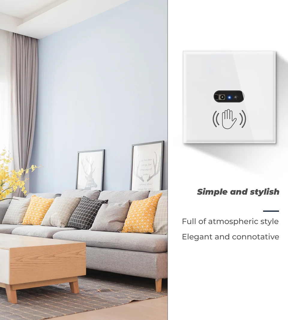 
Smart Wall Switch Infrared Sensor No Need to Touch Glass Screen Panel EU UK Neutral Wire 110V- 220V 10A Electrical Power 