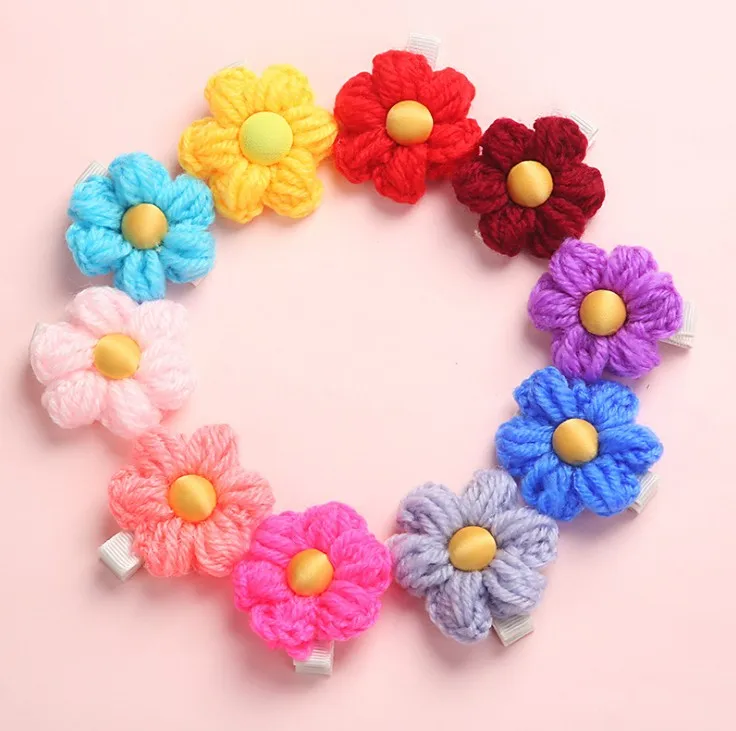 10 Colors Crochet Wool Daisy flower Hair Clips for Baby Girls Knitted Hairpins Barrettes KIds girls Hair Accessories